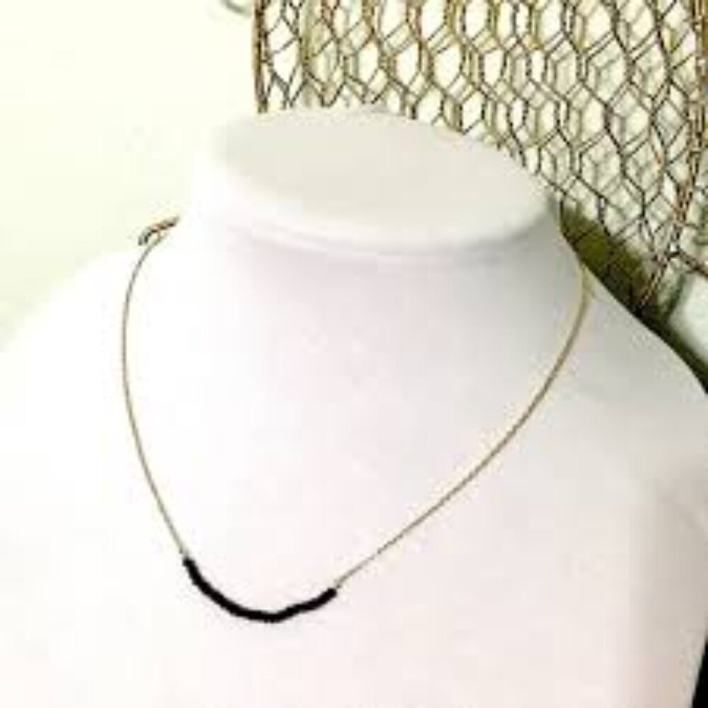 Stella & Dot Gold Plated Sterling and Black Crystal Necklace EUC